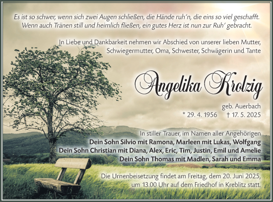 Traueranzeige von Angelika Krolzig von Lausitzer Rundschau