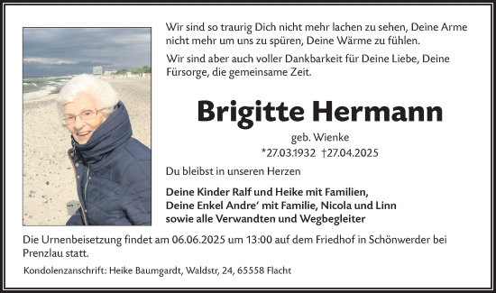 Traueranzeige von Brigitte Hermann von Lausitzer Rundschau