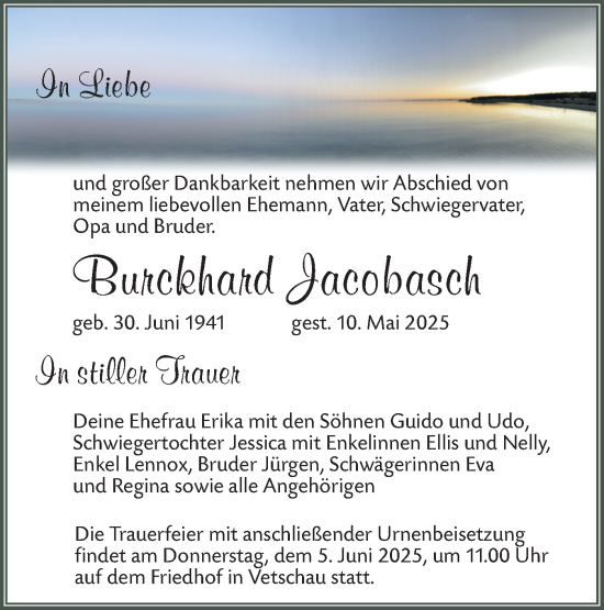 Traueranzeige von Burckhard Jacobasch von Lausitzer Rundschau