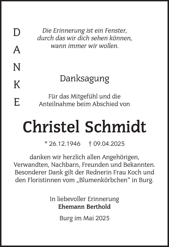 Traueranzeige von Christel Schmidt von Lausitzer Rundschau