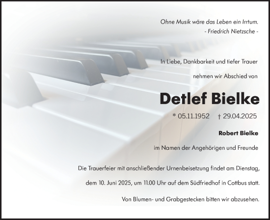 Traueranzeige von Detlef Bielke von Lausitzer Rundschau