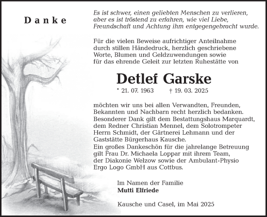 Traueranzeige von Detlef Garske von Lausitzer Rundschau