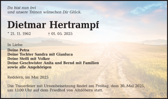 Traueranzeige von Dietmar Hertrampf von Lausitzer Rundschau