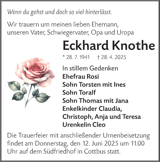 Traueranzeige von Eckhard Knothe von Lausitzer Rundschau
