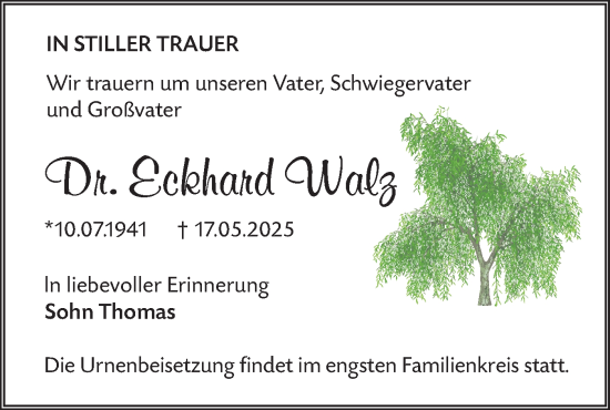 Traueranzeige von Eckhard Walz von Lausitzer Rundschau