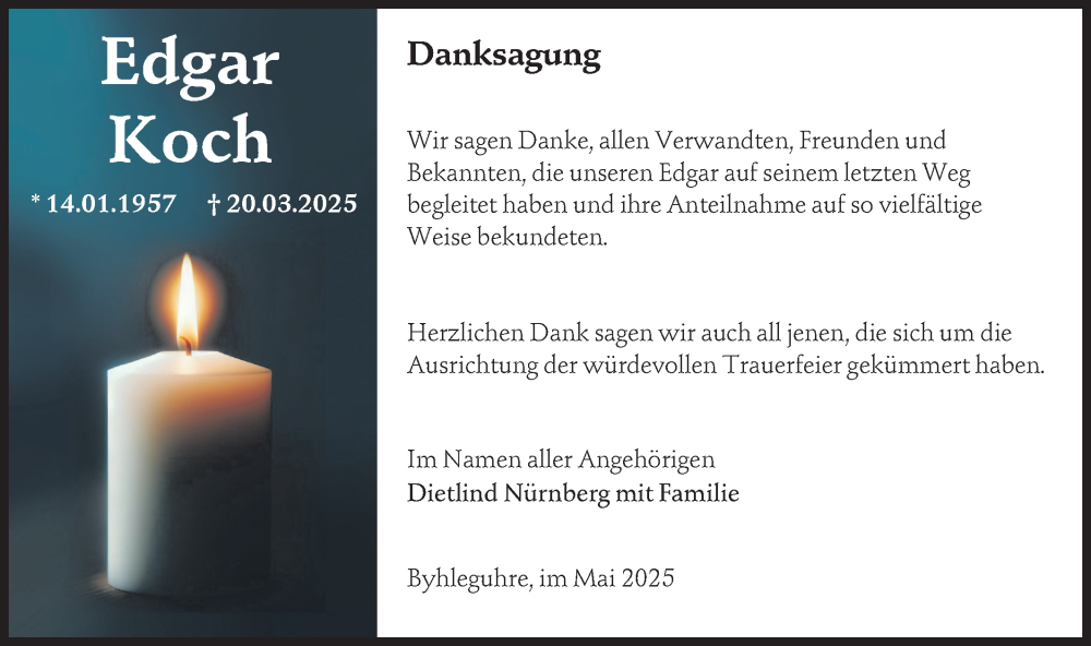  Traueranzeige für Edgar Koch vom 24.05.2025 aus Lausitzer Rundschau