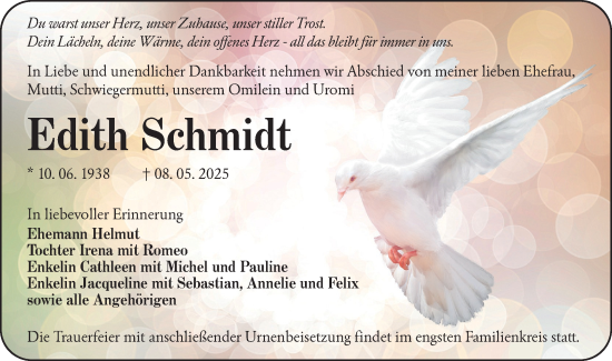 Traueranzeige von Edith Schmidt von Lausitzer Rundschau