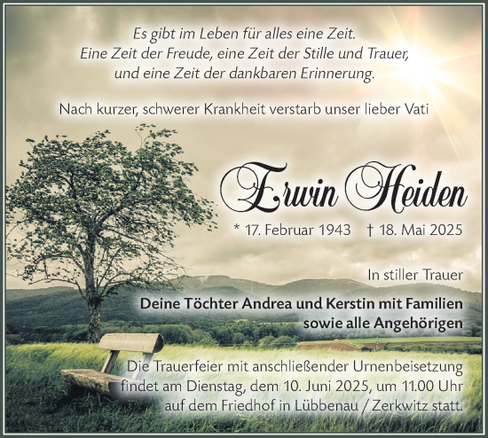 Traueranzeige von Erwin Heiden von Lausitzer Rundschau
