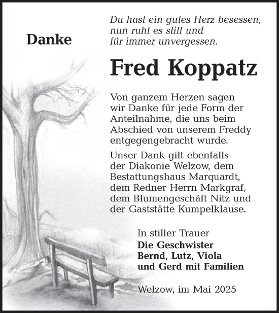 Traueranzeige von Fred Koppatz von Lausitzer Rundschau
