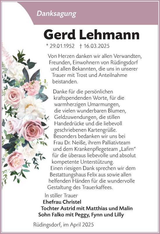 Traueranzeige von Gerd Lehmann von Lausitzer Rundschau