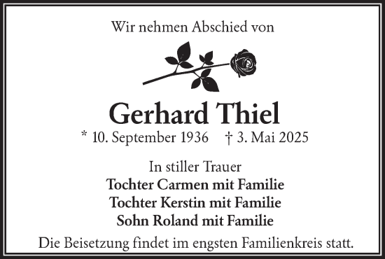 Traueranzeige von Gerhard Thiel von Lausitzer Rundschau