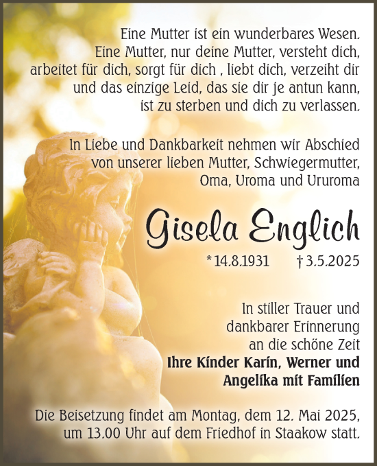 Traueranzeige von Gisela Englich von Lausitzer Rundschau