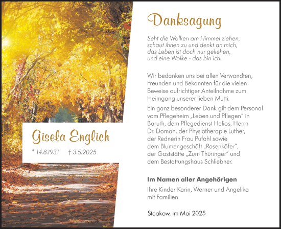 Traueranzeige von  Gisela Englich  von Lausitzer Rundschau