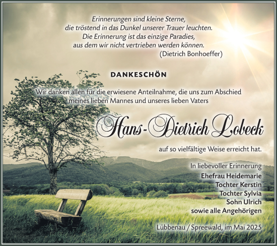 Traueranzeige von Hans-Dietrich Lobeck von Lausitzer Rundschau