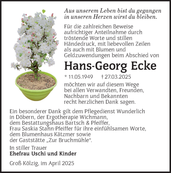 Traueranzeige von Hans-Georg Ecke von Lausitzer Rundschau