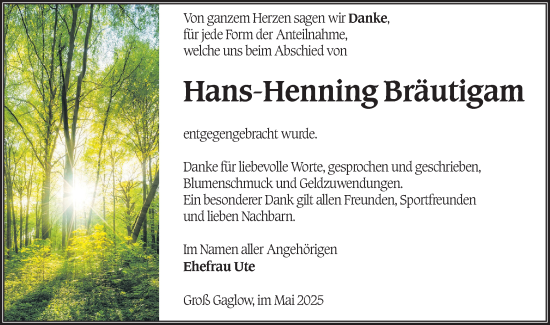 Traueranzeige von Hans-Henning Bräutigam von Lausitzer Rundschau