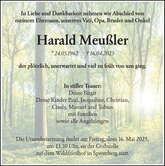 Traueranzeige von Harald Meußler von Lausitzer Rundschau