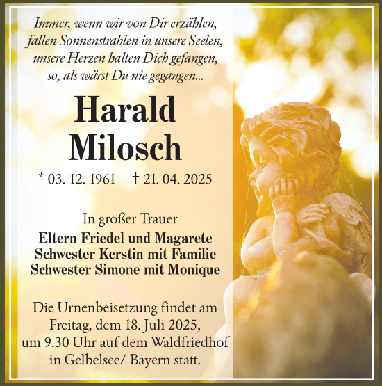 Traueranzeige von Harald Milosch von Lausitzer Rundschau