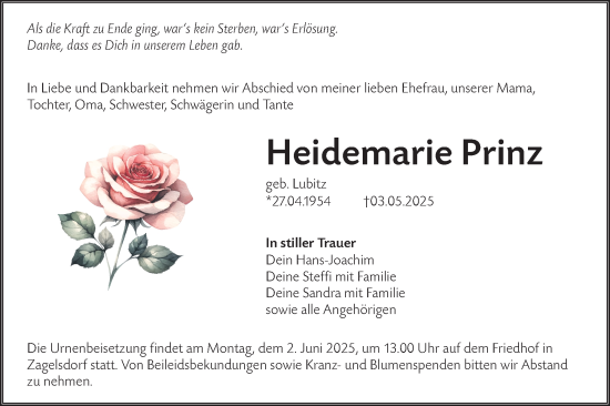 Traueranzeige von Heidemarie Prinz von Lausitzer Rundschau