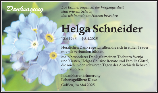 Traueranzeige von Helga Schneider von Lausitzer Rundschau