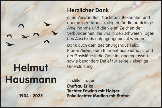 Traueranzeige von Helmut Hausmann von Lausitzer Rundschau