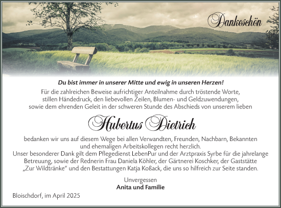 Traueranzeige von Hubertus Dietrich von Lausitzer Rundschau