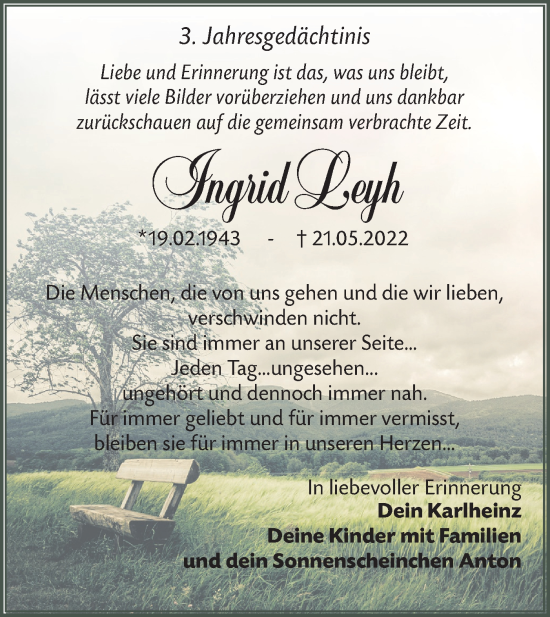 Traueranzeige von Ingrid Leyh von Lausitzer Rundschau