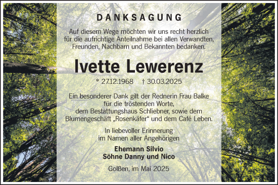 Traueranzeige von Ivette Lewerenz von Lausitzer Rundschau