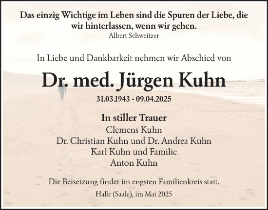 Traueranzeige von Jürgen Kuhn von Lausitzer Rundschau