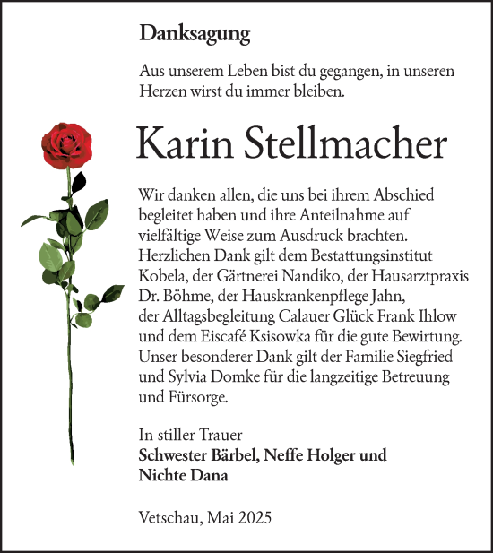 Traueranzeige von Karin Stellmacher von Lausitzer Rundschau