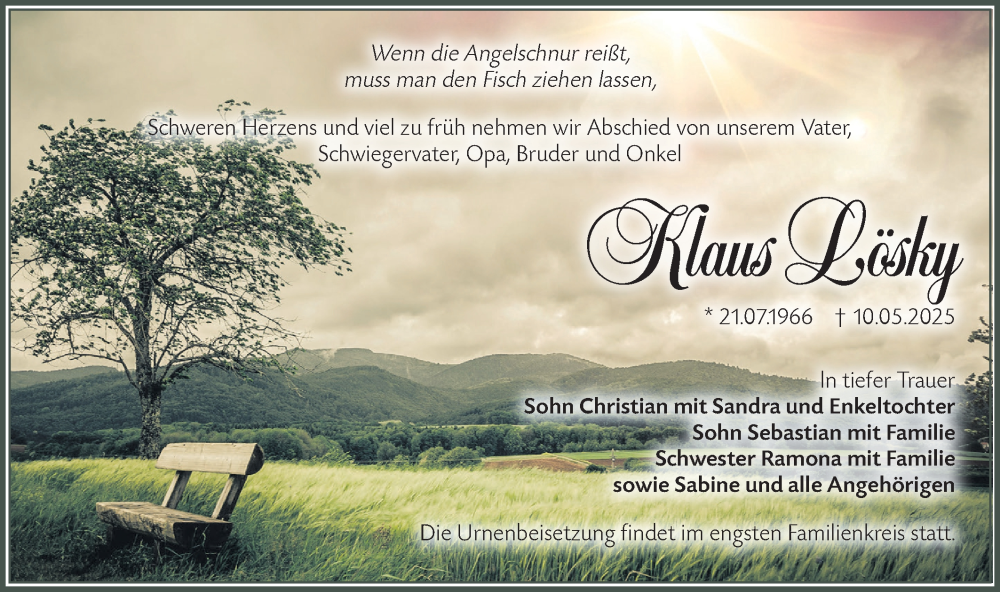  Traueranzeige für Klaus Lösky vom 24.05.2025 aus Lausitzer Rundschau
