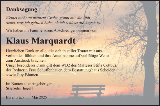 Traueranzeige von Klaus Marquardt von Lausitzer Rundschau