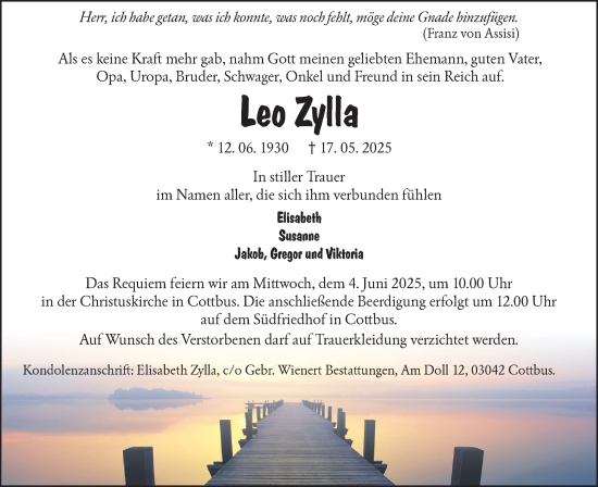 Traueranzeige von Leo Zylla von Lausitzer Rundschau