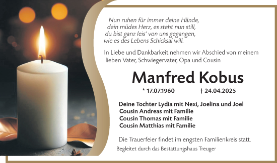 Traueranzeige von Manfred Kobus von Lausitzer Rundschau