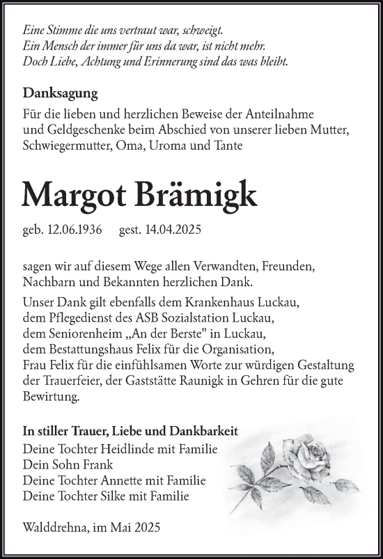 Traueranzeige von Margot Brämigk von Lausitzer Rundschau