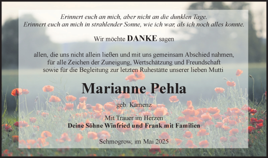 Traueranzeige von Marianne Pehla von Lausitzer Rundschau