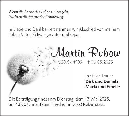 Traueranzeige von Martin Rubow von Lausitzer Rundschau