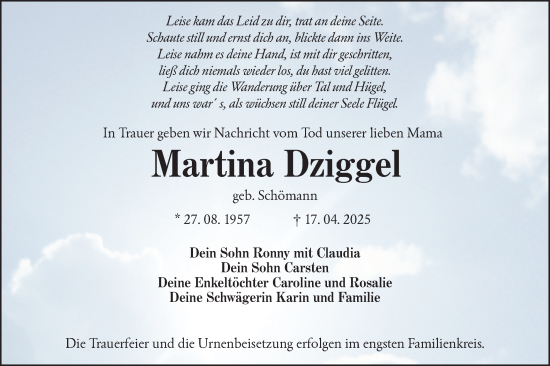 Traueranzeige von Martina Dziggel von Lausitzer Rundschau