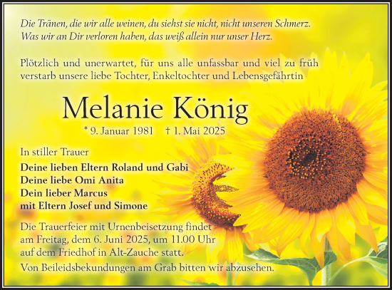 Traueranzeige von Melanie König von Lausitzer Rundschau