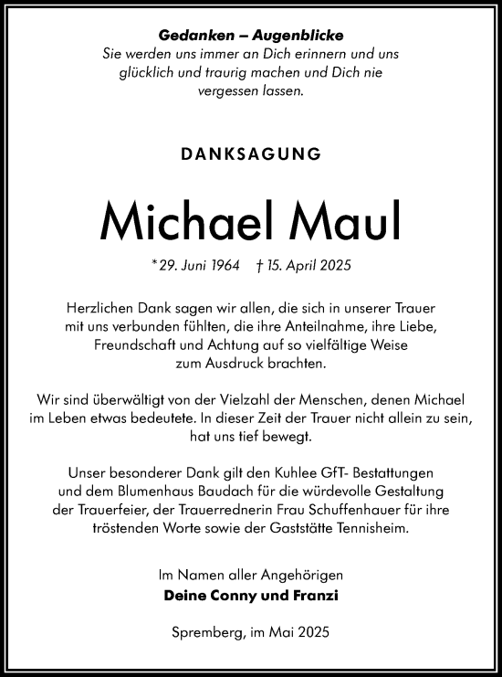 Traueranzeige von Michael Maul von Lausitzer Rundschau