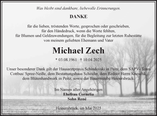 Traueranzeige von Michael Zech von Lausitzer Rundschau