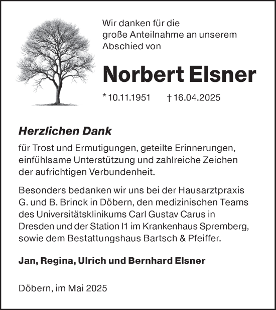 Traueranzeige von Norbert Elsner von Lausitzer Rundschau
