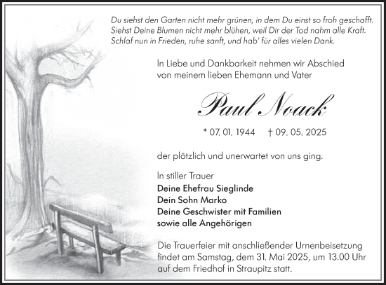 Traueranzeige von Paul Noack von Lausitzer Rundschau