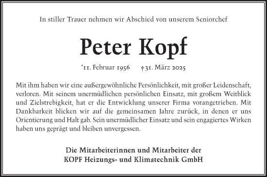 Traueranzeige von Peter Kopf von Lausitzer Rundschau