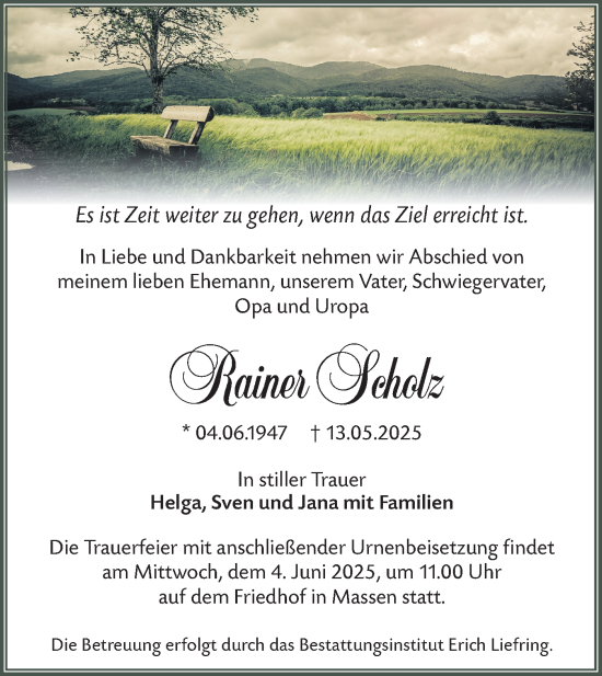 Traueranzeige von Rainer Scholz von Lausitzer Rundschau