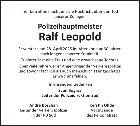 Traueranzeige von Ralf Leopold von Lausitzer Rundschau