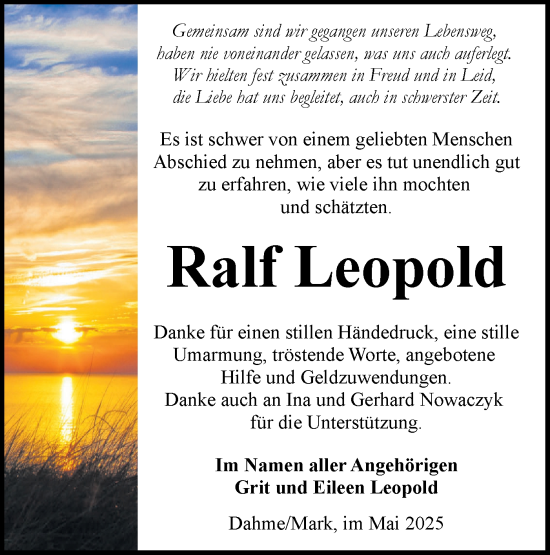 Traueranzeige von Ralf Leopold von Lausitzer Rundschau