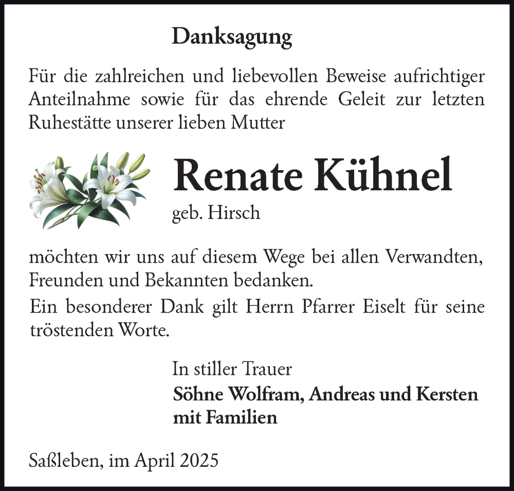  Traueranzeige für Renate Kühnel vom 03.05.2025 aus Lausitzer Rundschau