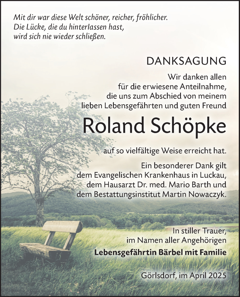 Traueranzeige für Roland Schöpke vom 03.05.2025 aus Lausitzer Rundschau
