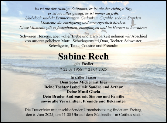 Traueranzeige von Sabine Rech von Lausitzer Rundschau